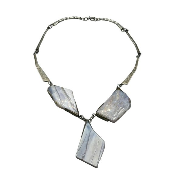 Handcrafted Brutalist Necklace Purple Striped Agate Stone Unusual Chunky Stones - Picture 1 of 9